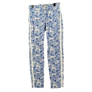 Lilly Pulitzer Women 00 Kelly Skinny‎ Ankle Pant Coastal Blue Fancy Feet NWT